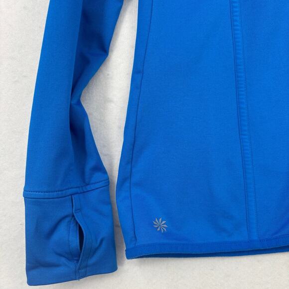 Athleta Sweatshirt Size M Blue Hooded Fleece Lined Hoodie Thumbholes Mock Neck - Picture 4 of 12